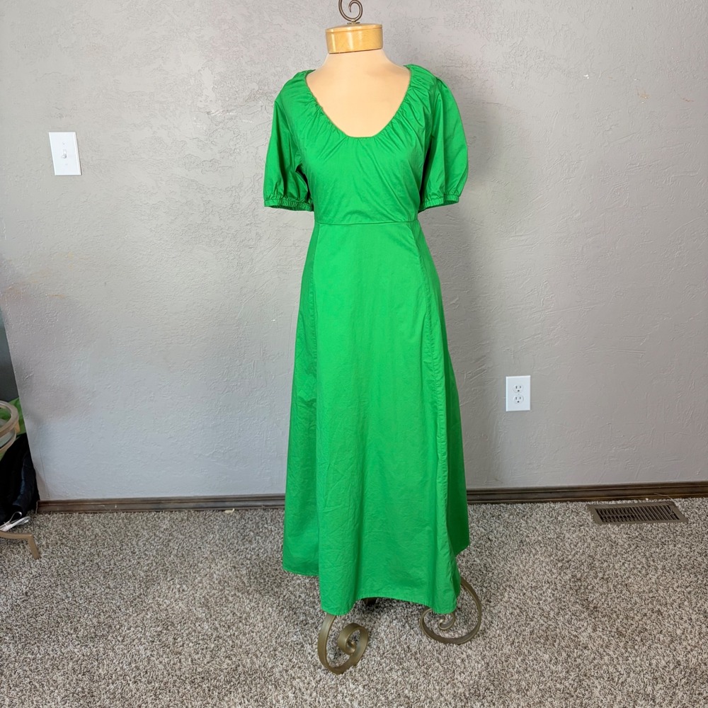Old Navy Dress Womens XXL Green Puff Sleeve Smocked Cotton Midi Cottagecore - Picture 2 of 12